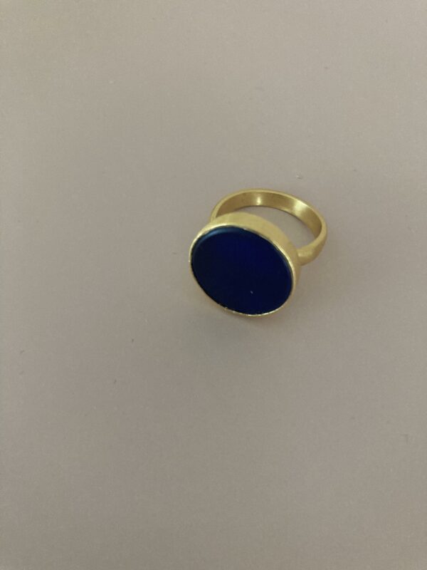Ring goud verstelbaar blauwe jade steen